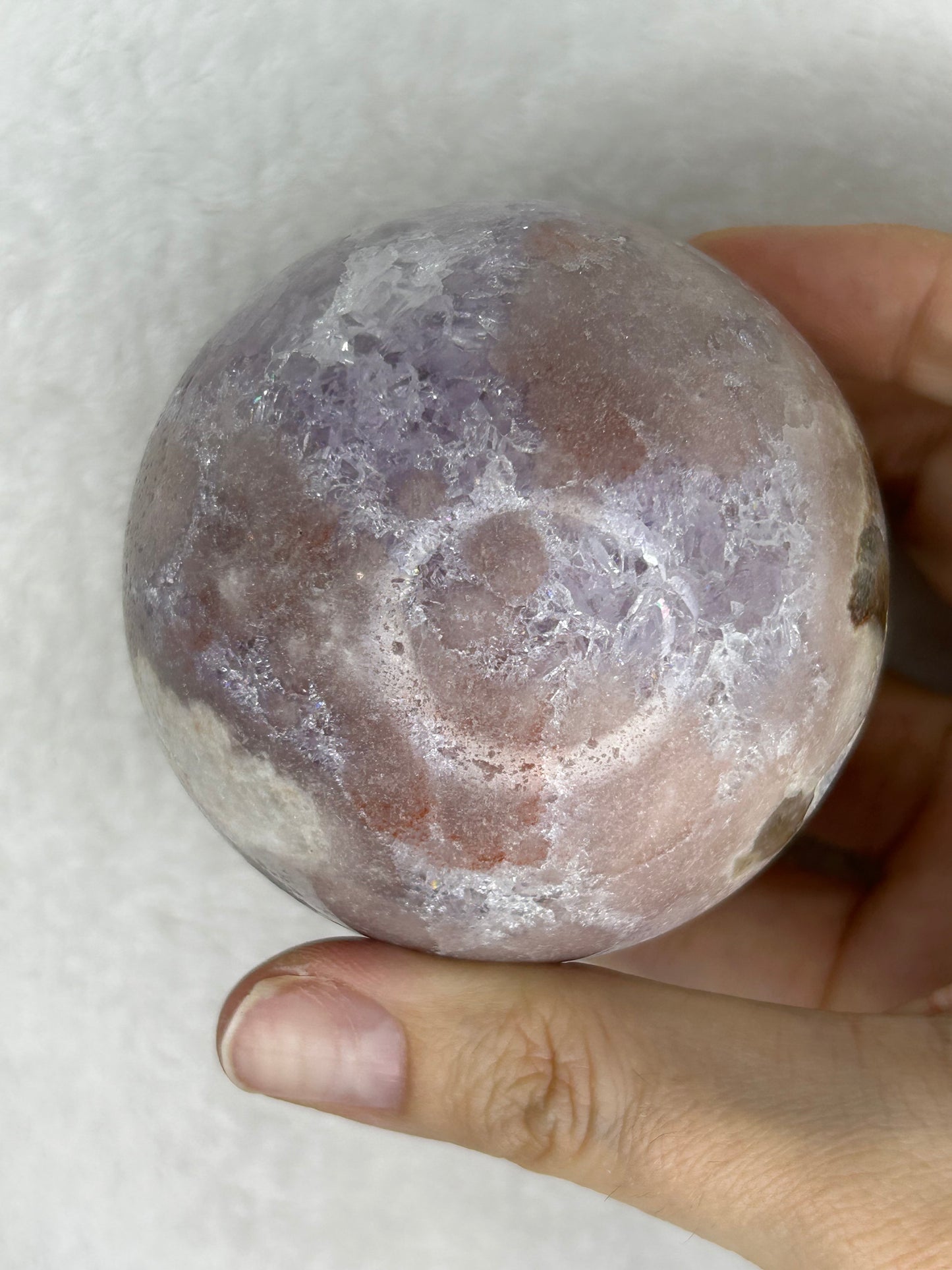 Pretty Pink Amethyst Sphere w/ jasper/mossy/hematite inclusions