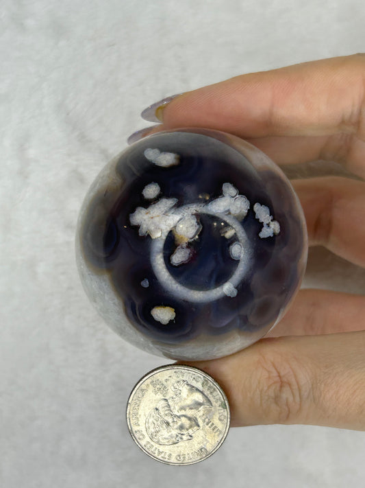Black Flower Agate/Quartz Sphere H