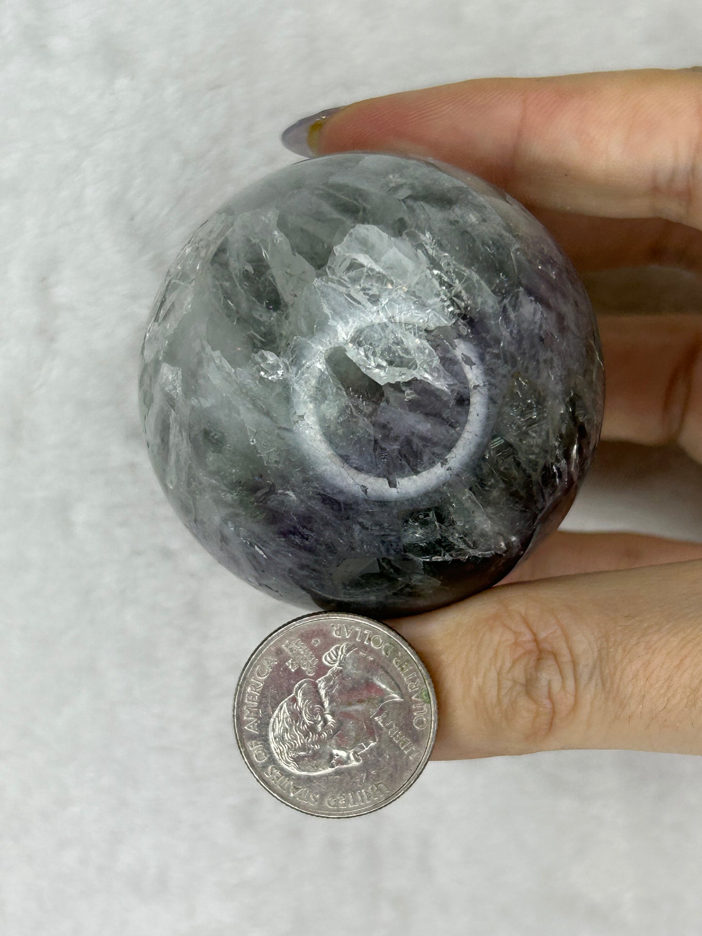 Black Flower Agate/Amethyst/Green Quartz sphere