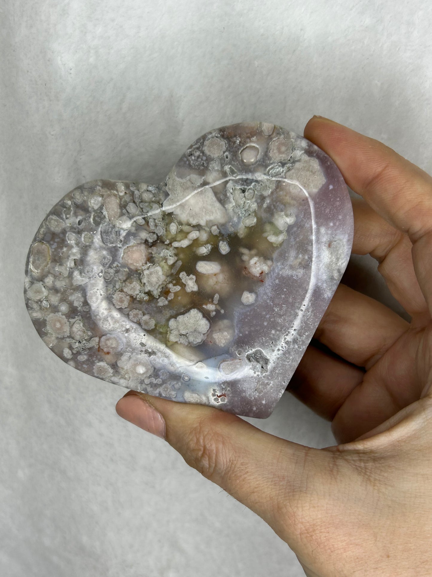 Pink Flower Agate Heart