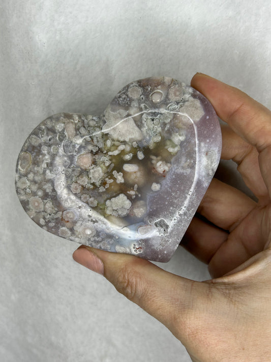 Pink Flower Agate Heart
