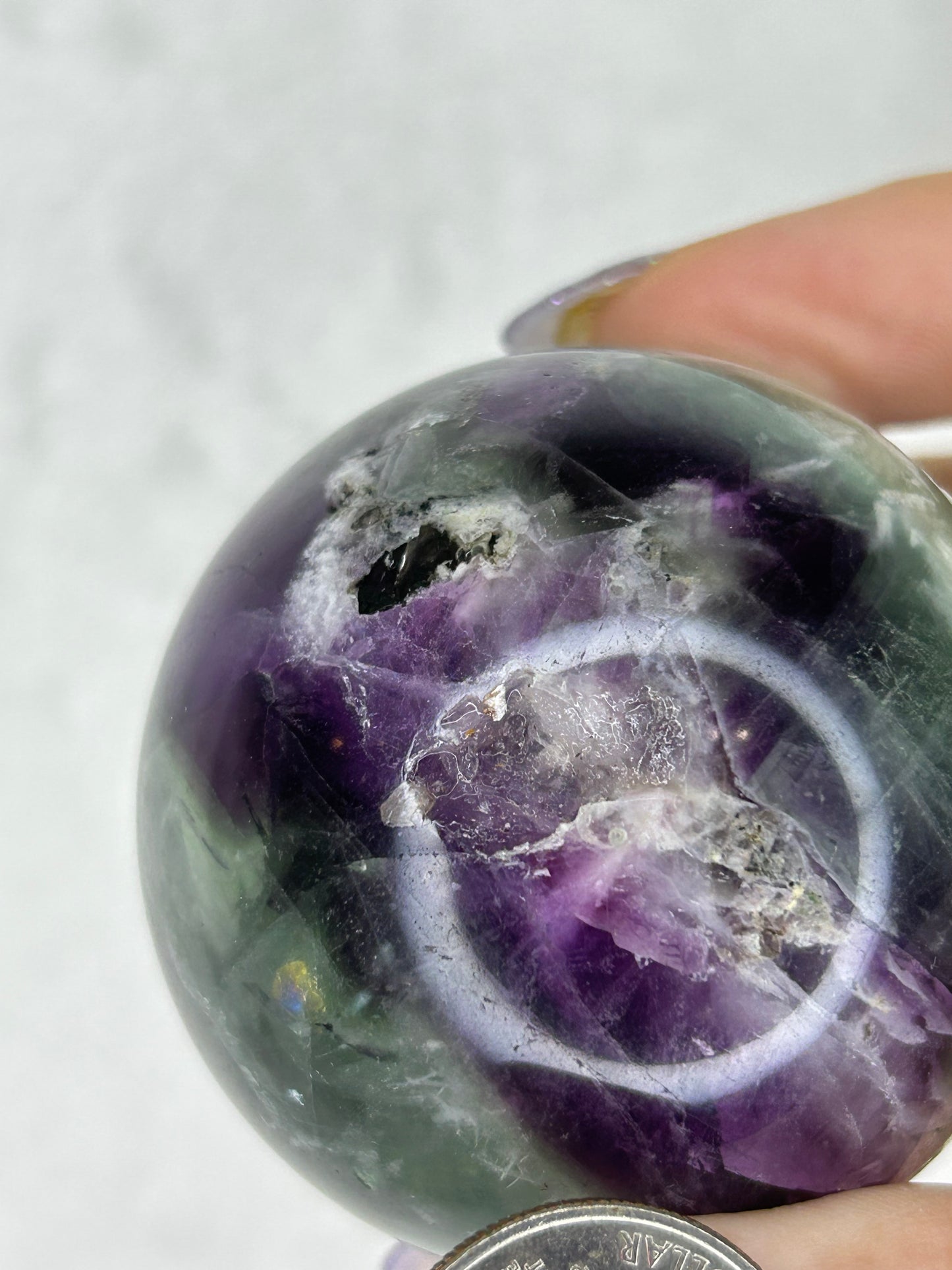 Druzy feather fluorite sphere C