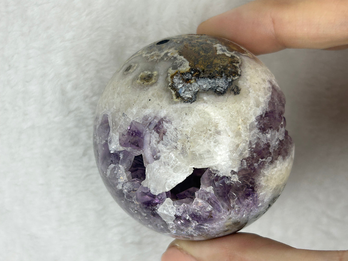 Druzy Portal Amethyst, pink calcite & Druzy agate sphere C