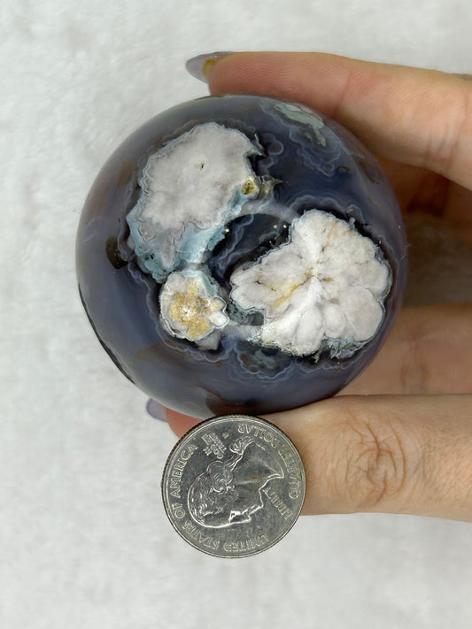 Black Flower Agate Sphere E
