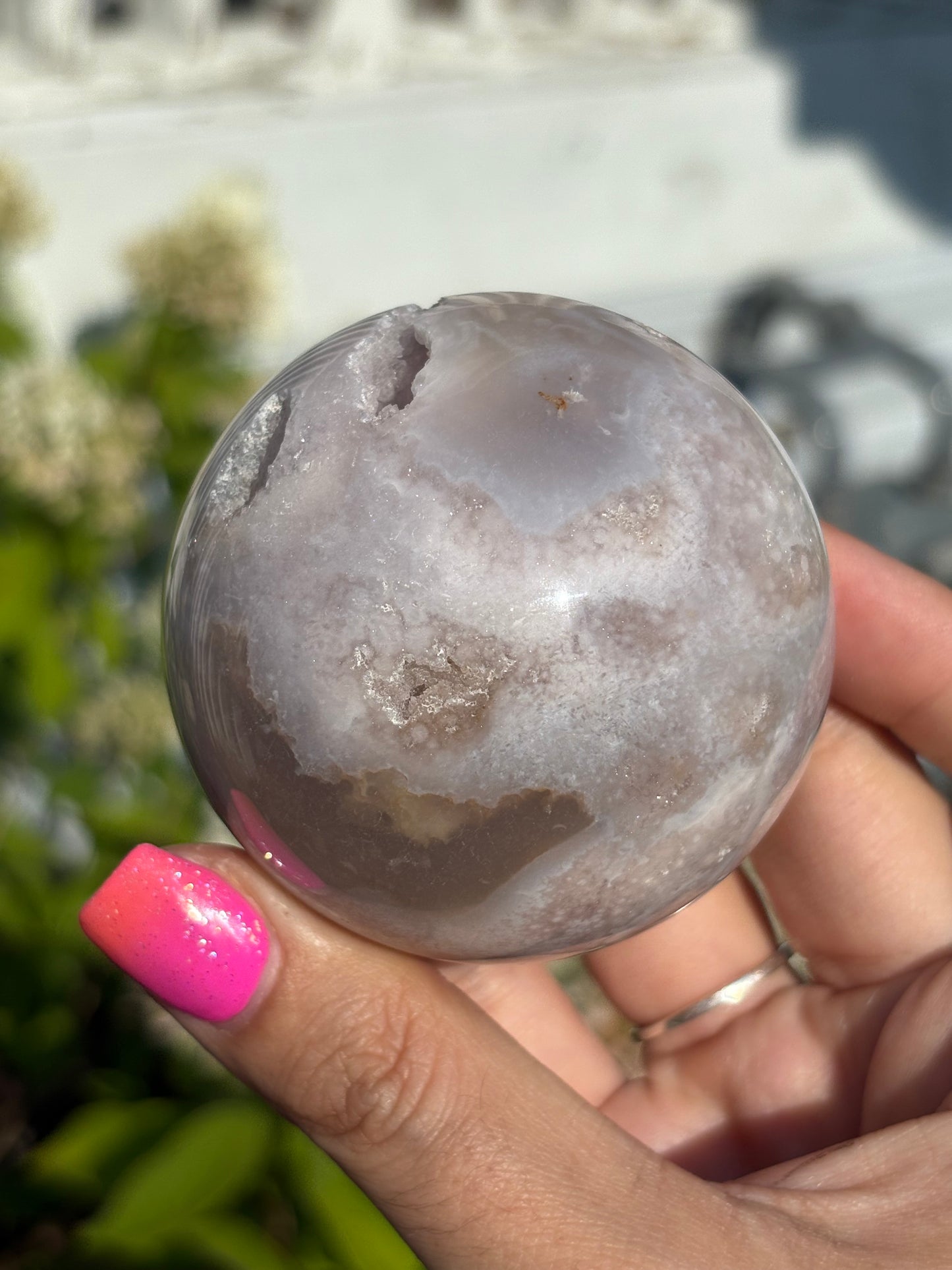 Moody pink amethyst agate sphere