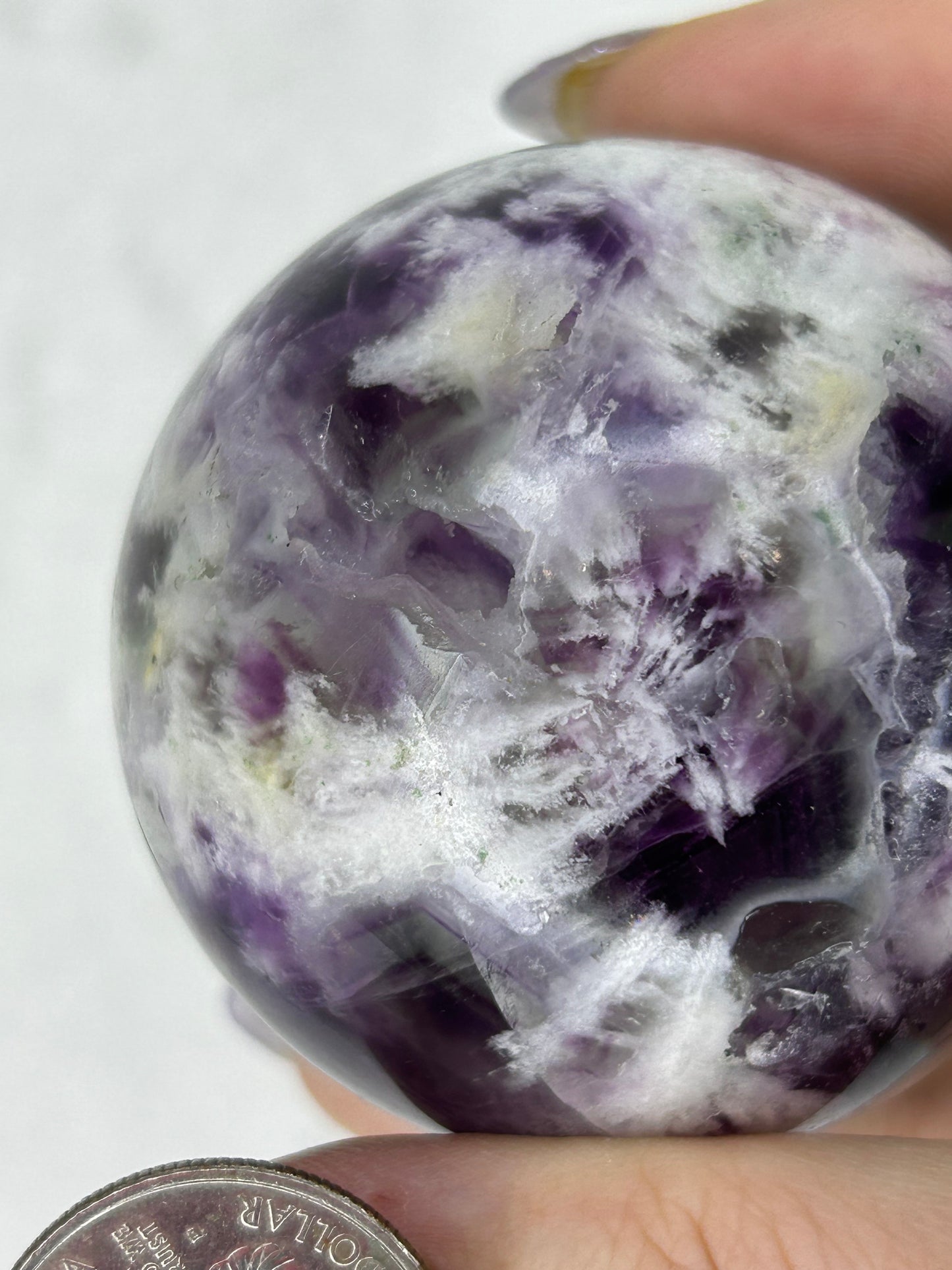 Druzy feather fluorite sphere B