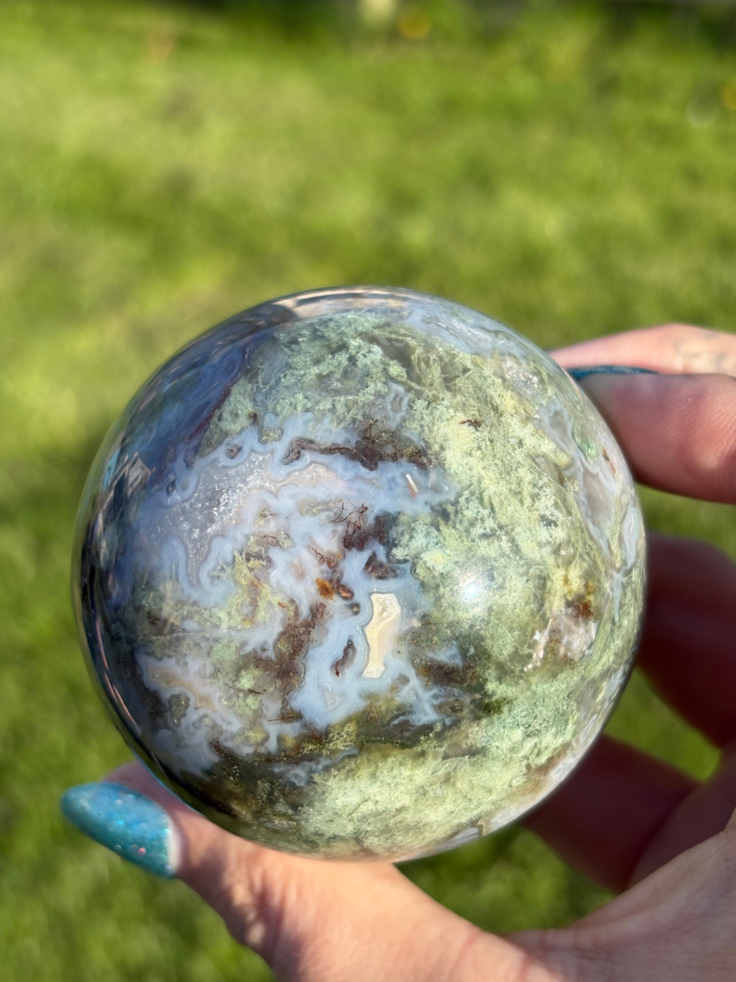 Cool moss agate sphere