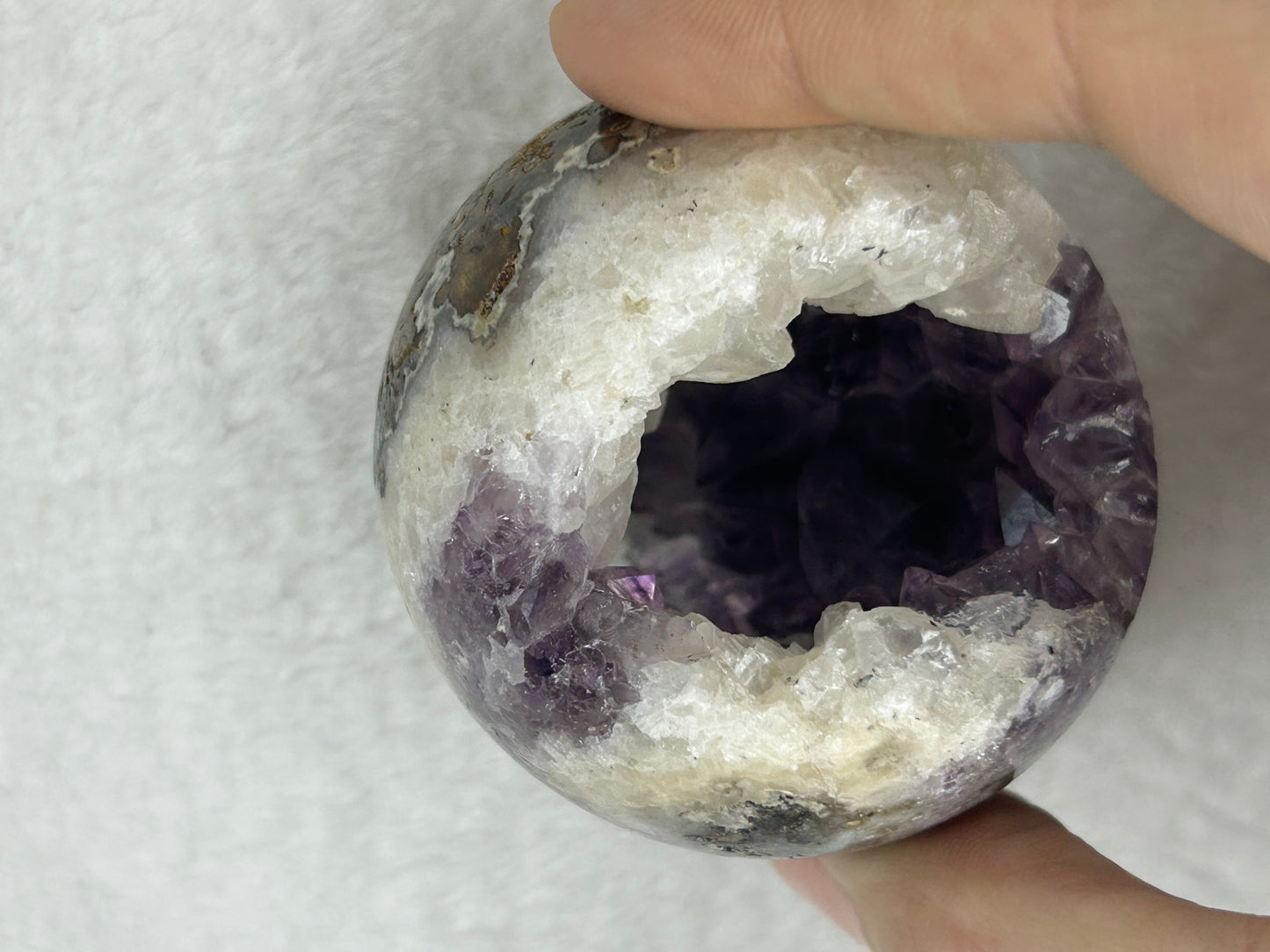 Druzy Portal Amethyst, pink calcite & Druzy agate sphere C