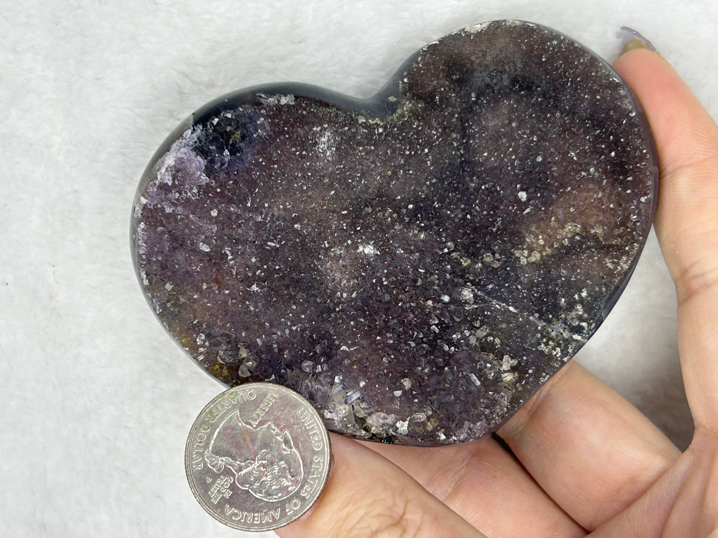 💖💖Moody plum Galaxy amethyst heart w/ calcite inclusions