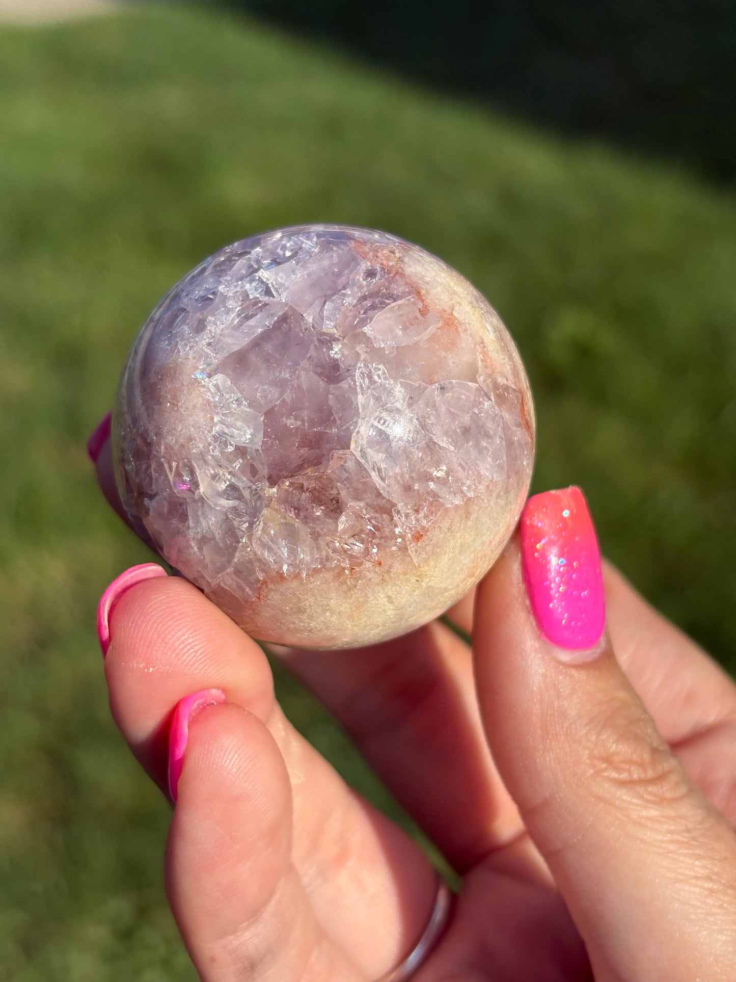 Juicy Pink amethyst sphere W/ rainbows