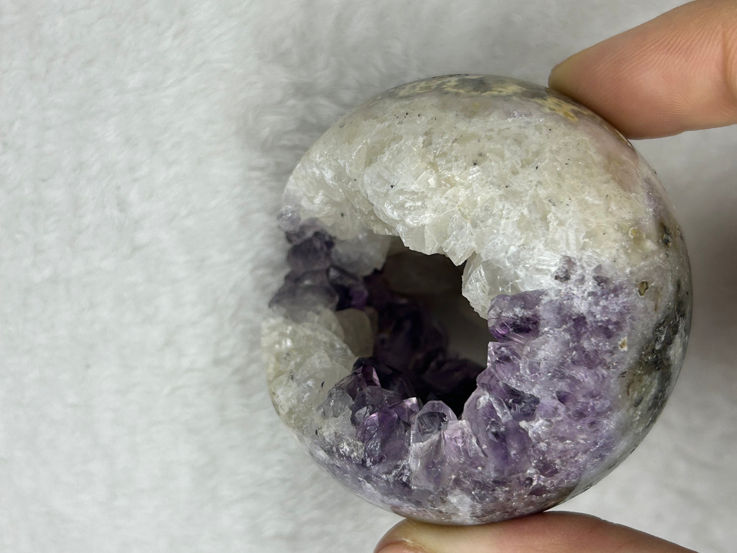 Druzy Portal Amethyst, pink calcite & Druzy agate sphere C