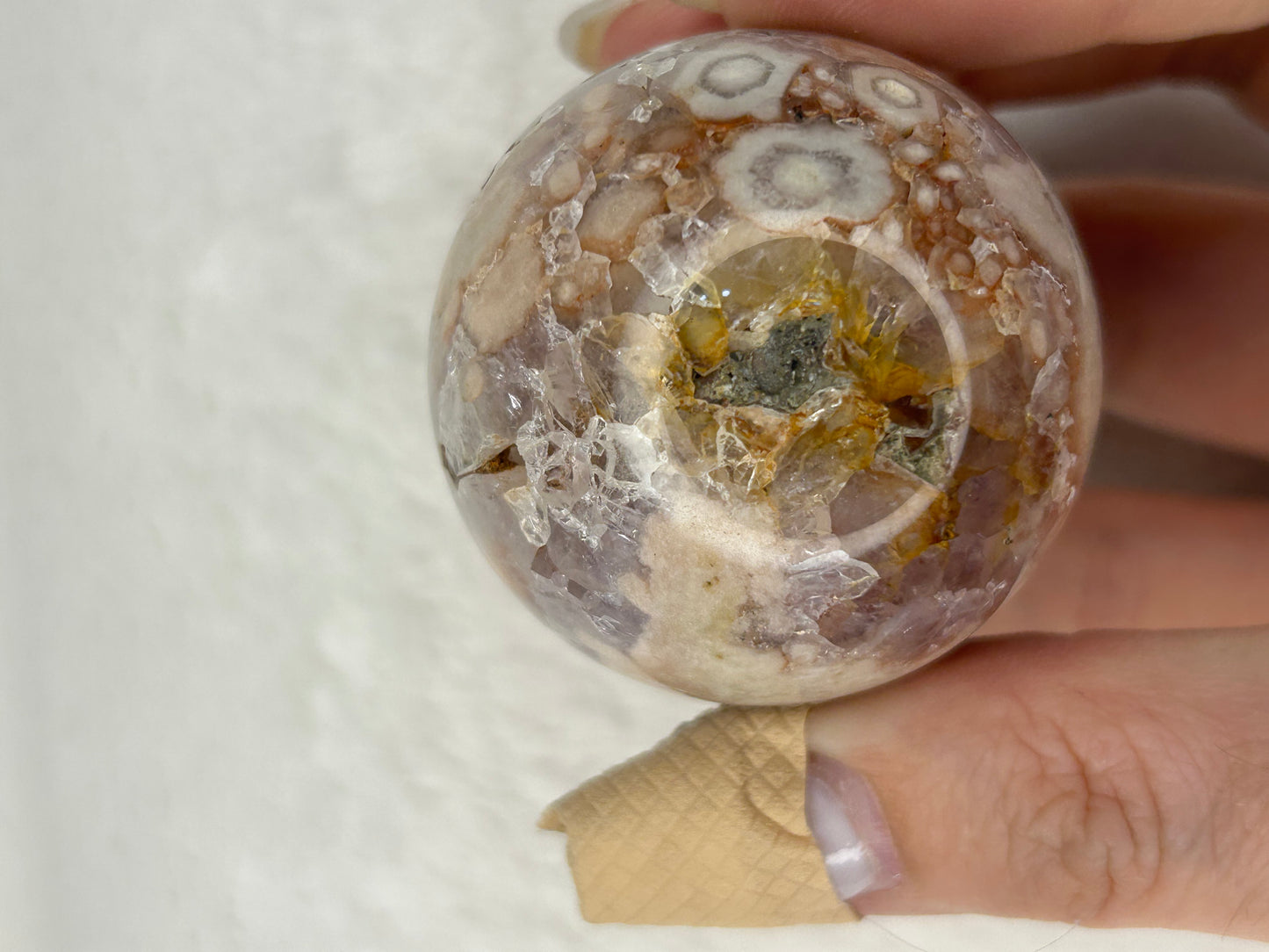 Unique Pink Flower Agate Sphere