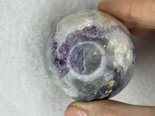 Amethyst, pink calcite & Druzy agate sphere A