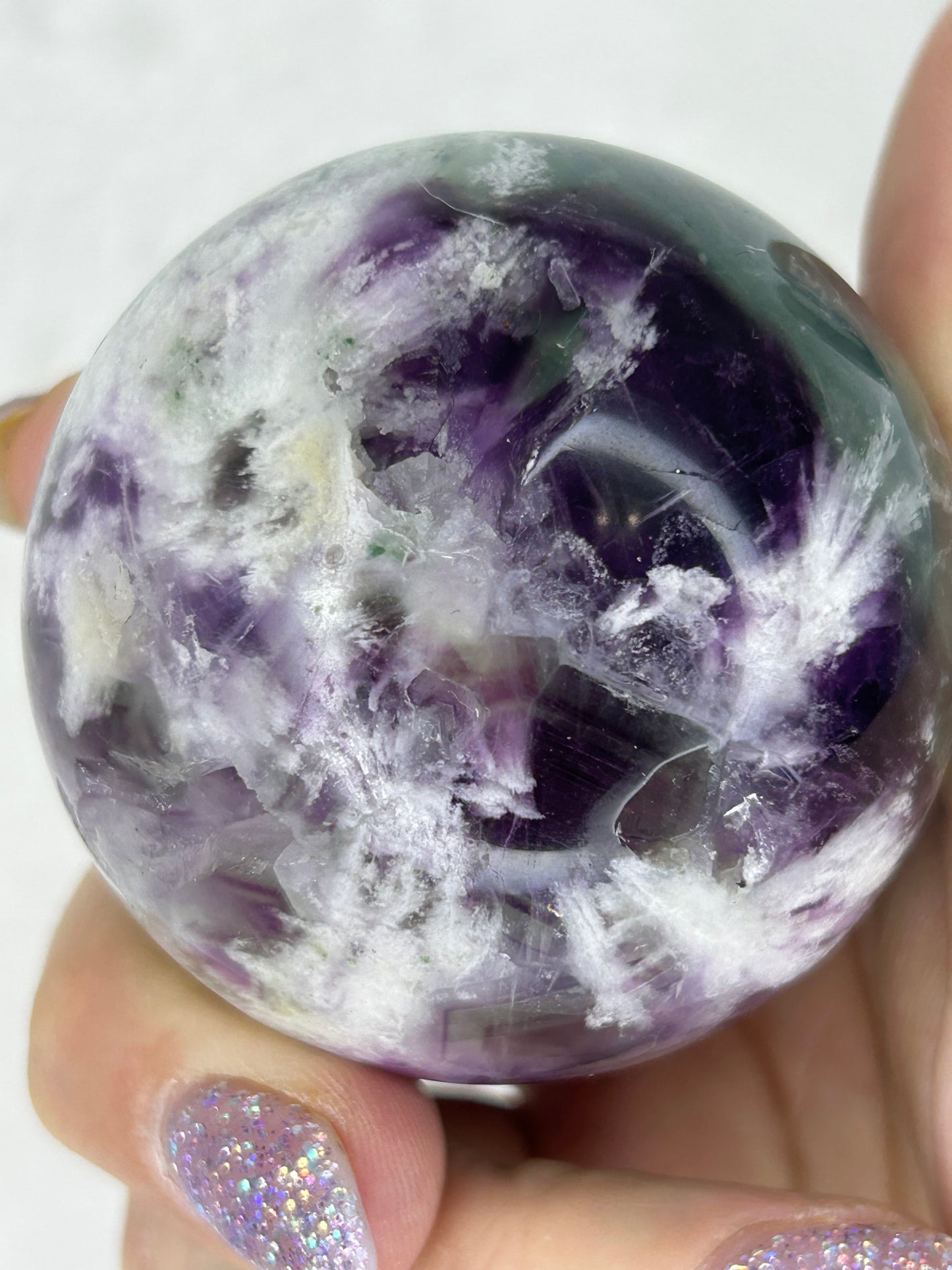 Druzy feather fluorite sphere B