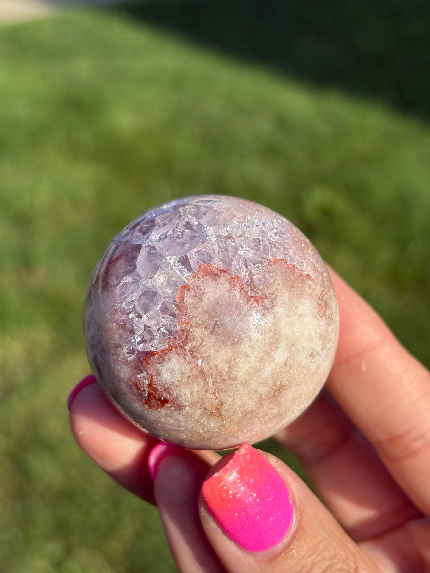 Juicy Pink amethyst sphere W/ rainbows