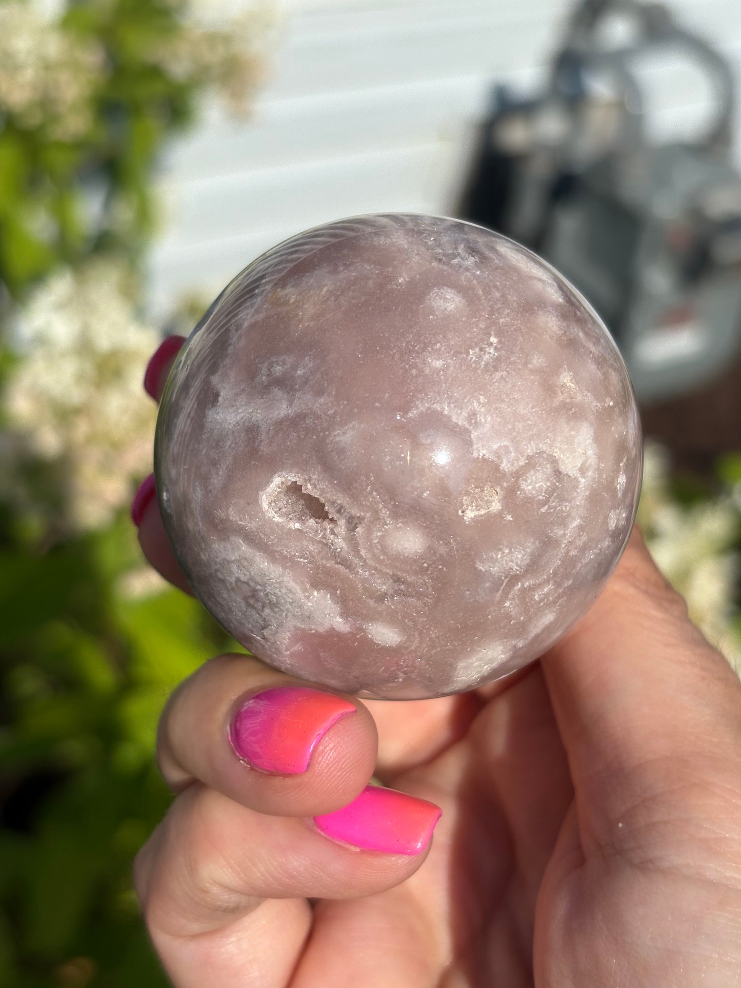 Moody pink amethyst sphere