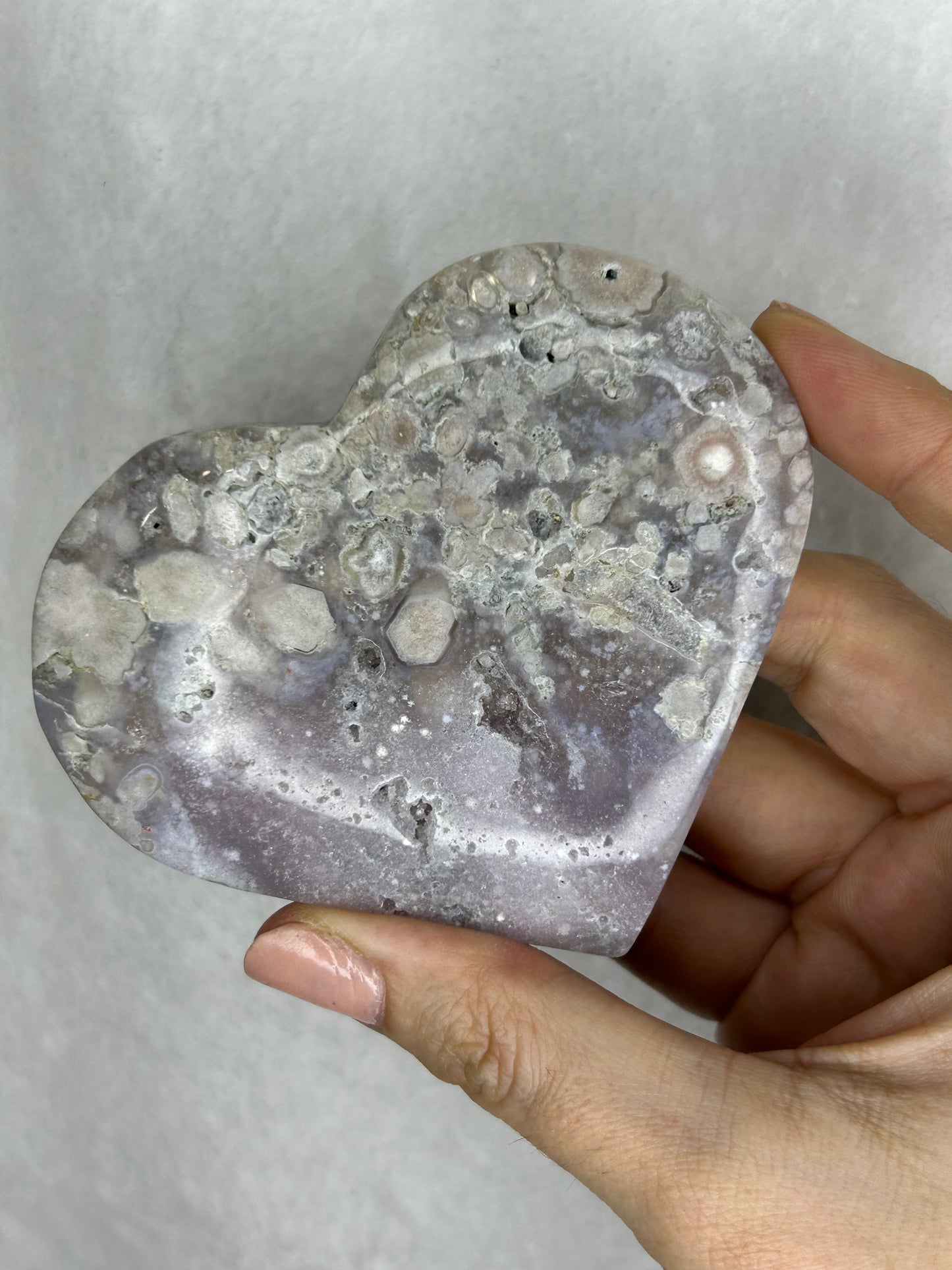 Pink Flower Agate Heart
