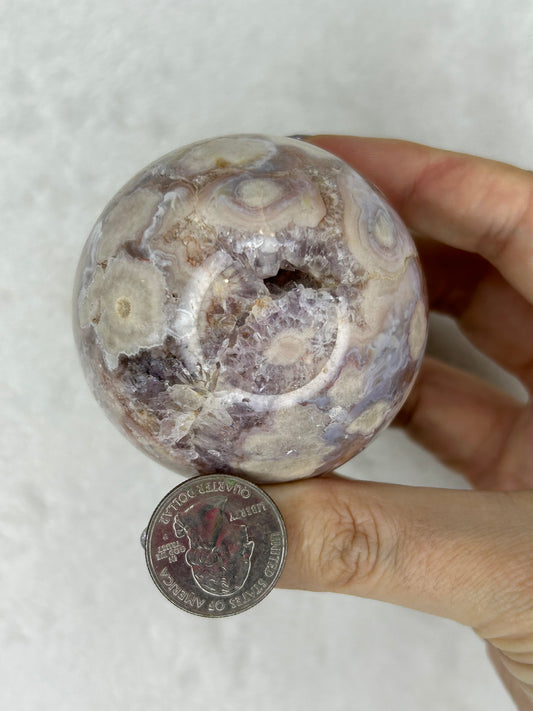 Druzy pink flower agate sphere