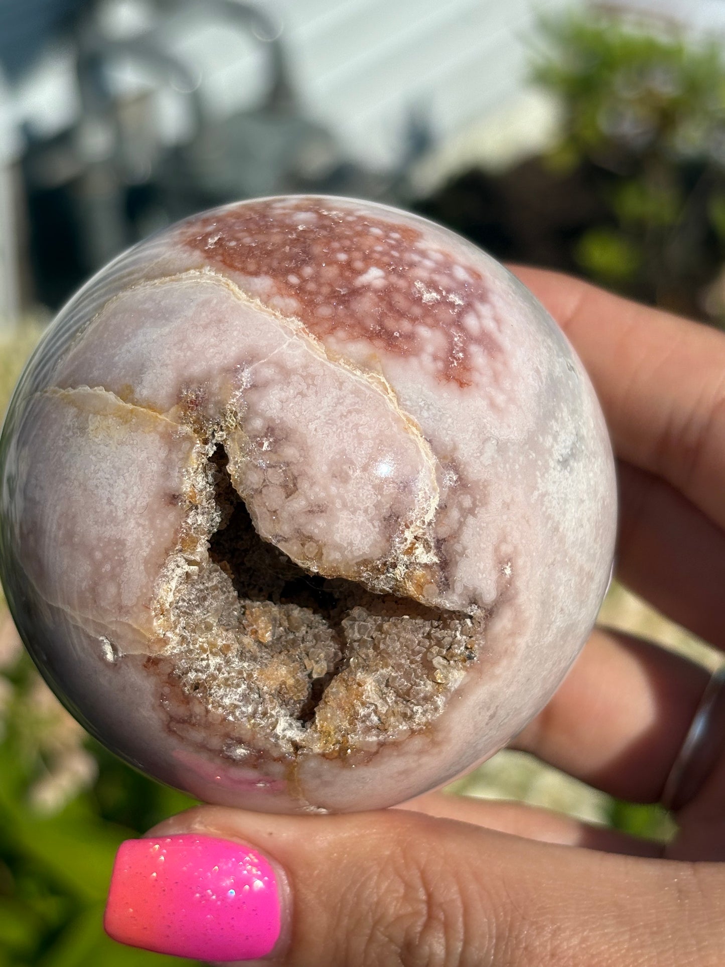 Gemmy pink amethyst druzy sphere