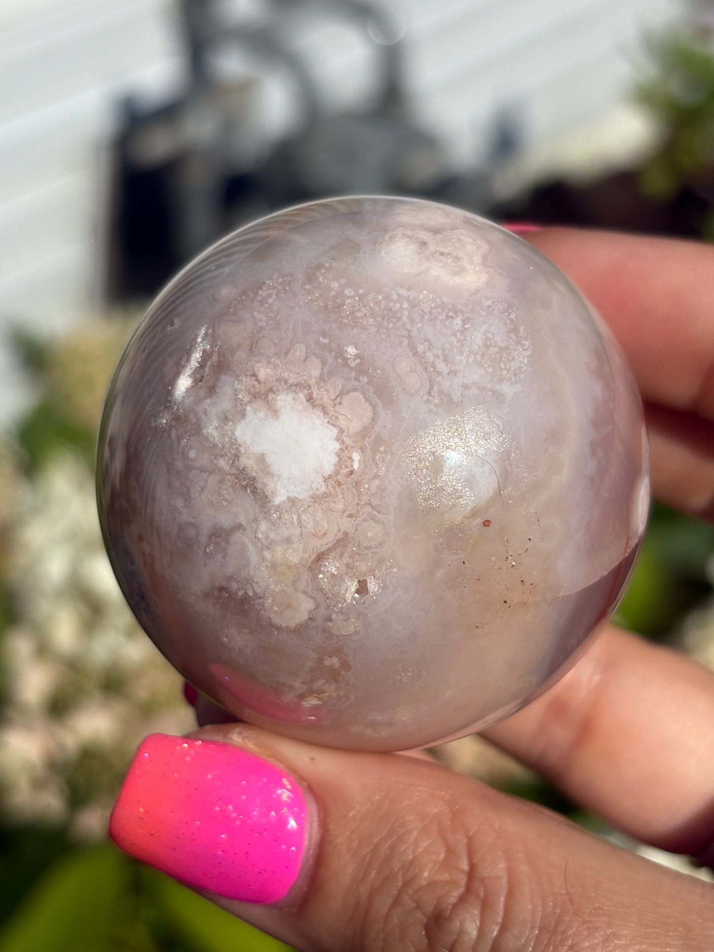 Moody flower agate sphere