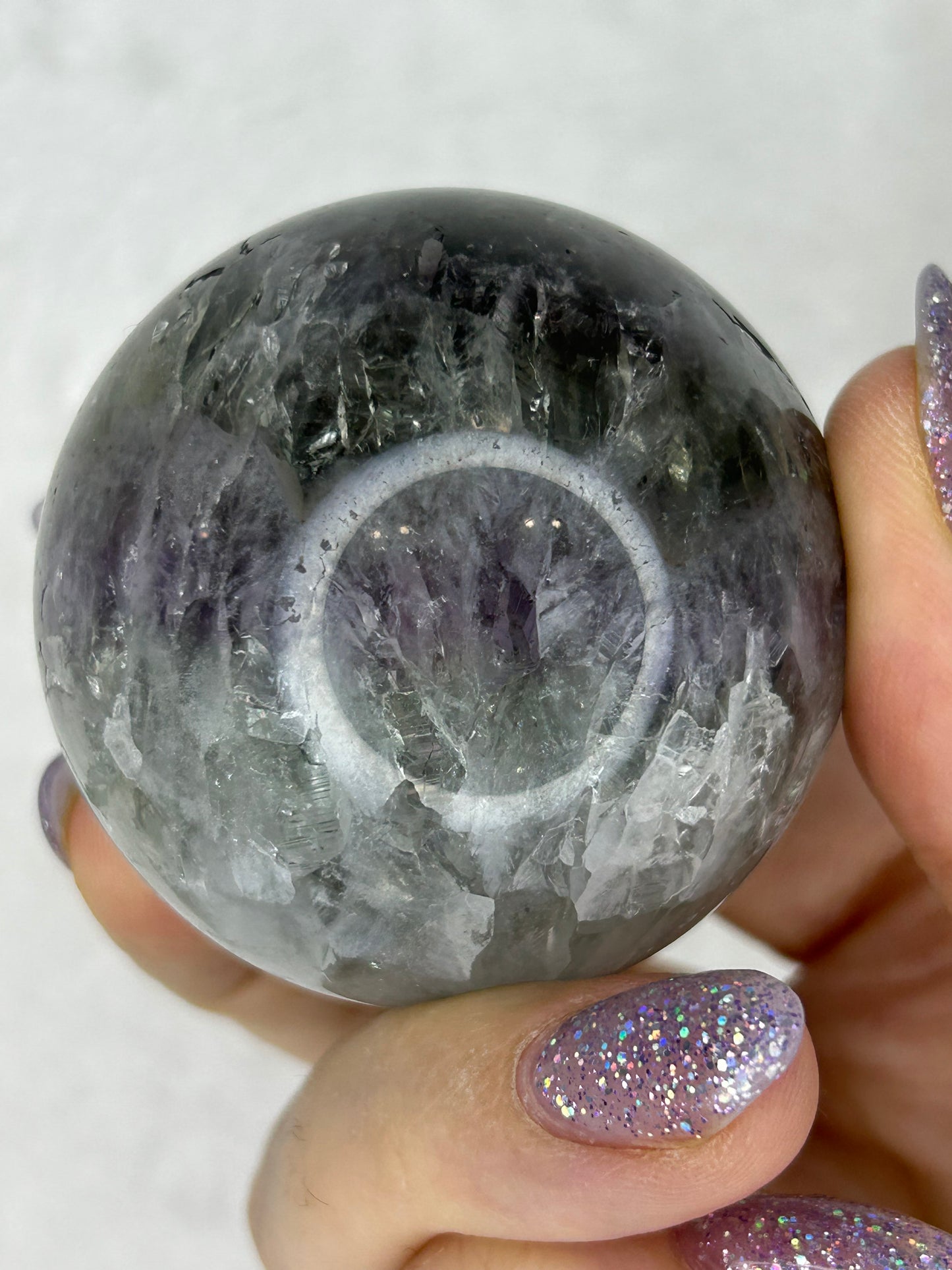Black Flower Agate/Amethyst/Green Quartz sphere