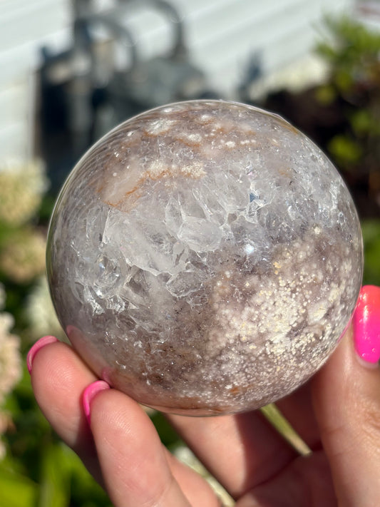 Moody pink amethyst & agate sphere