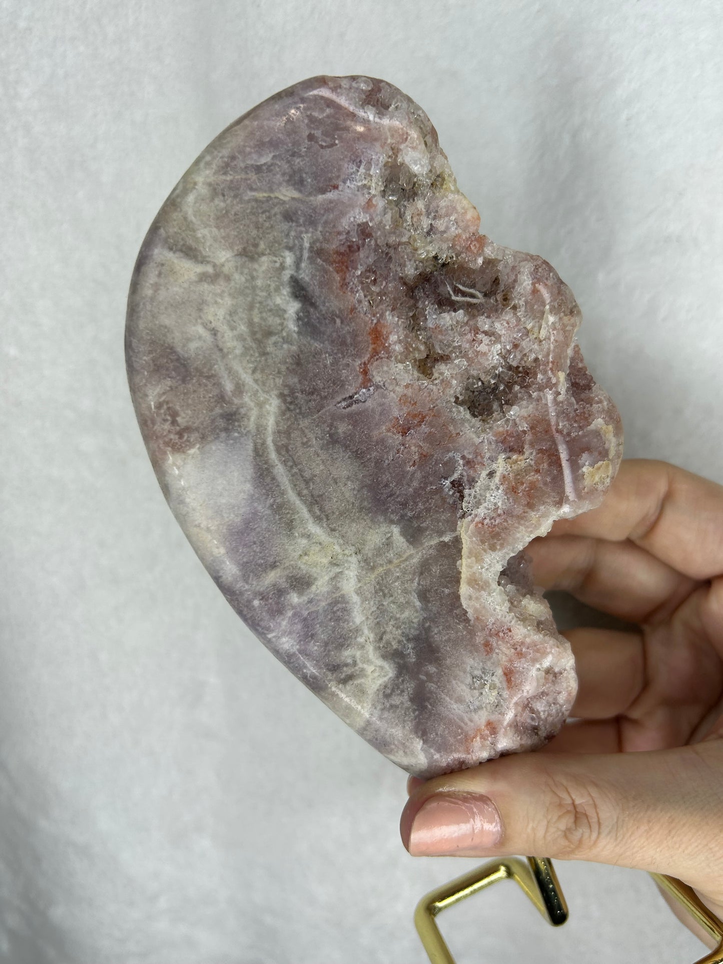 Brazilian pink amethyst slab on stand