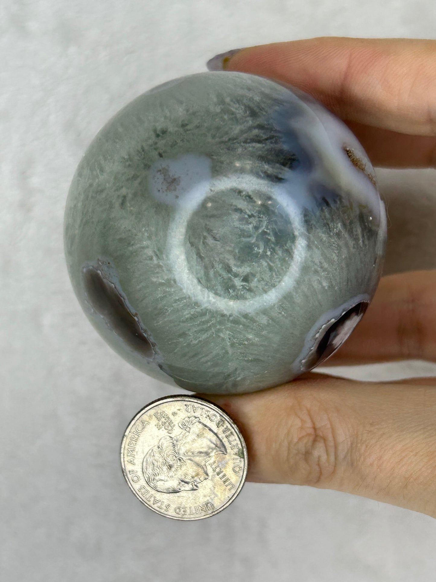 Green quartz & Black Flower Druzy Agate Sphere C