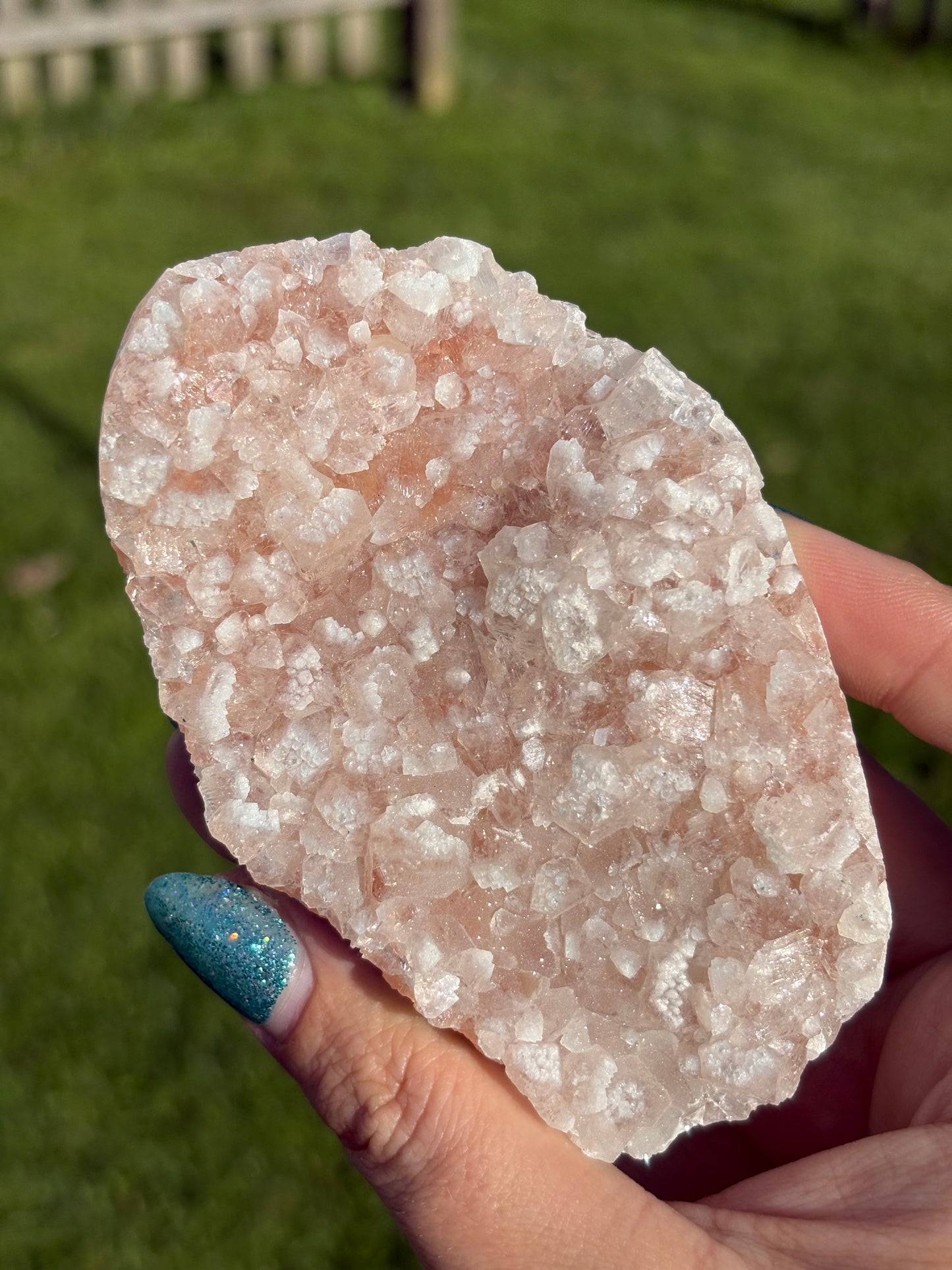 Pink, Green & Red Apophylite on Heulandite cluster