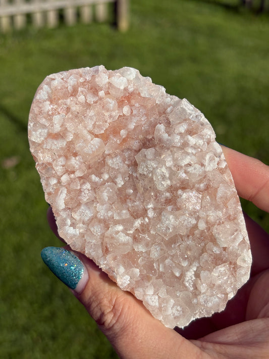 Pink, Green & Red Apophylite on Heulandite cluster