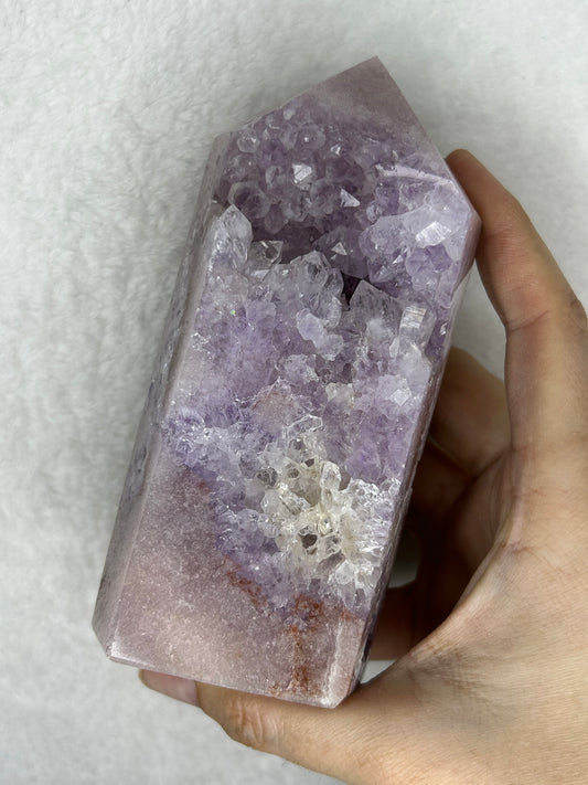 XL Druzy Pink Amethyst Statement Tower