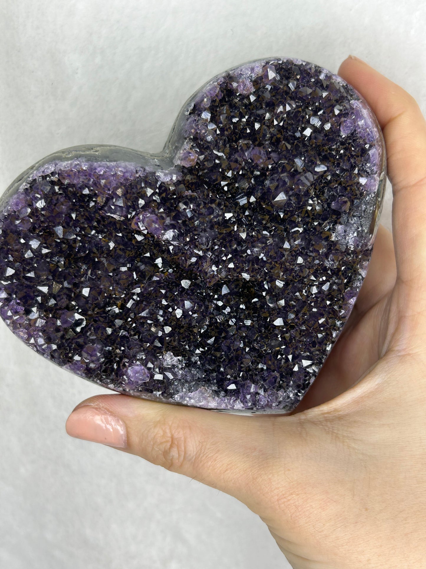 💖💖Uruguayan HQ amethyst cluster heart w/ geothite D