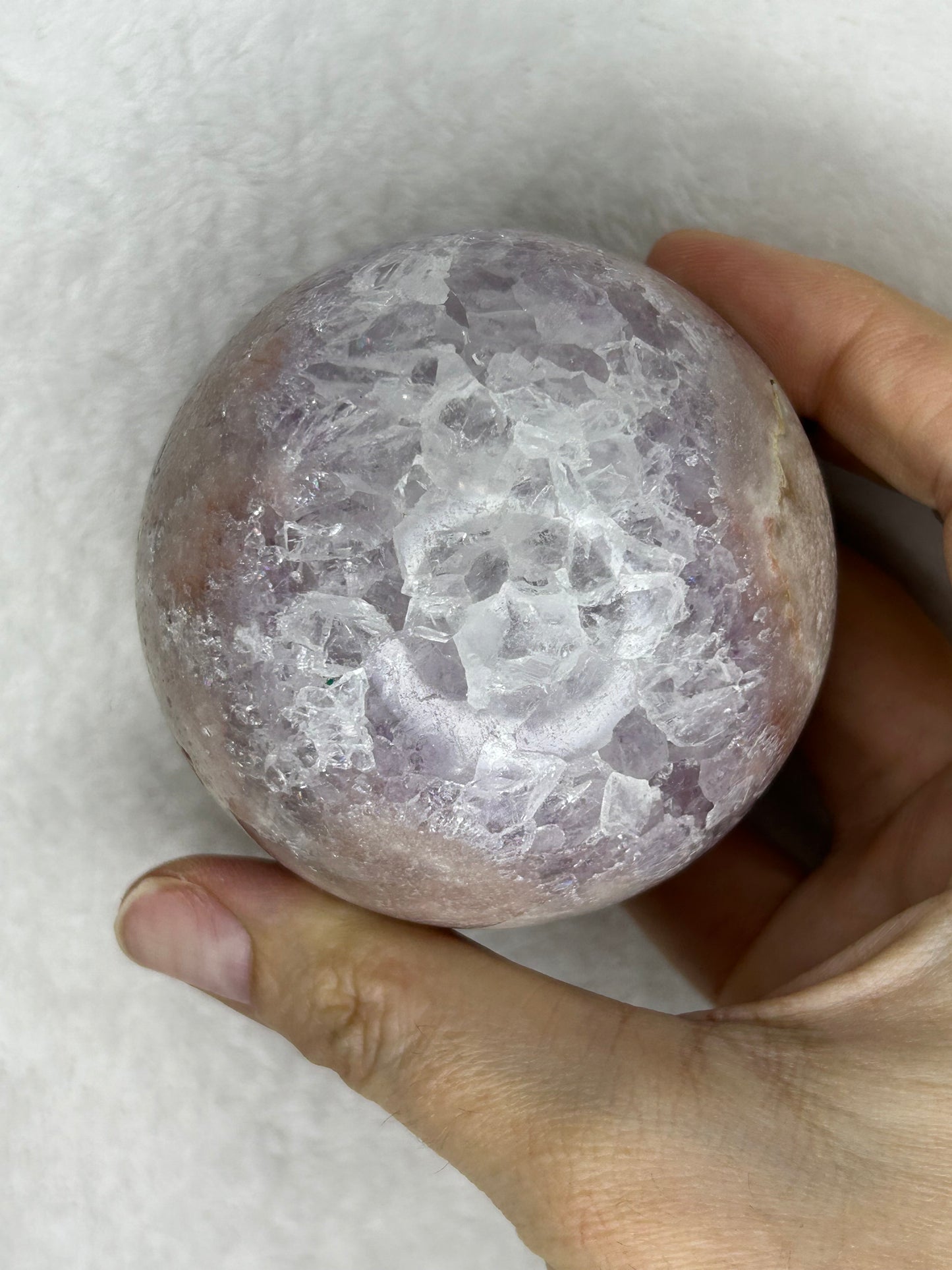 Pretty Pink Amethyst Sphere w/ jasper/mossy/hematite inclusions