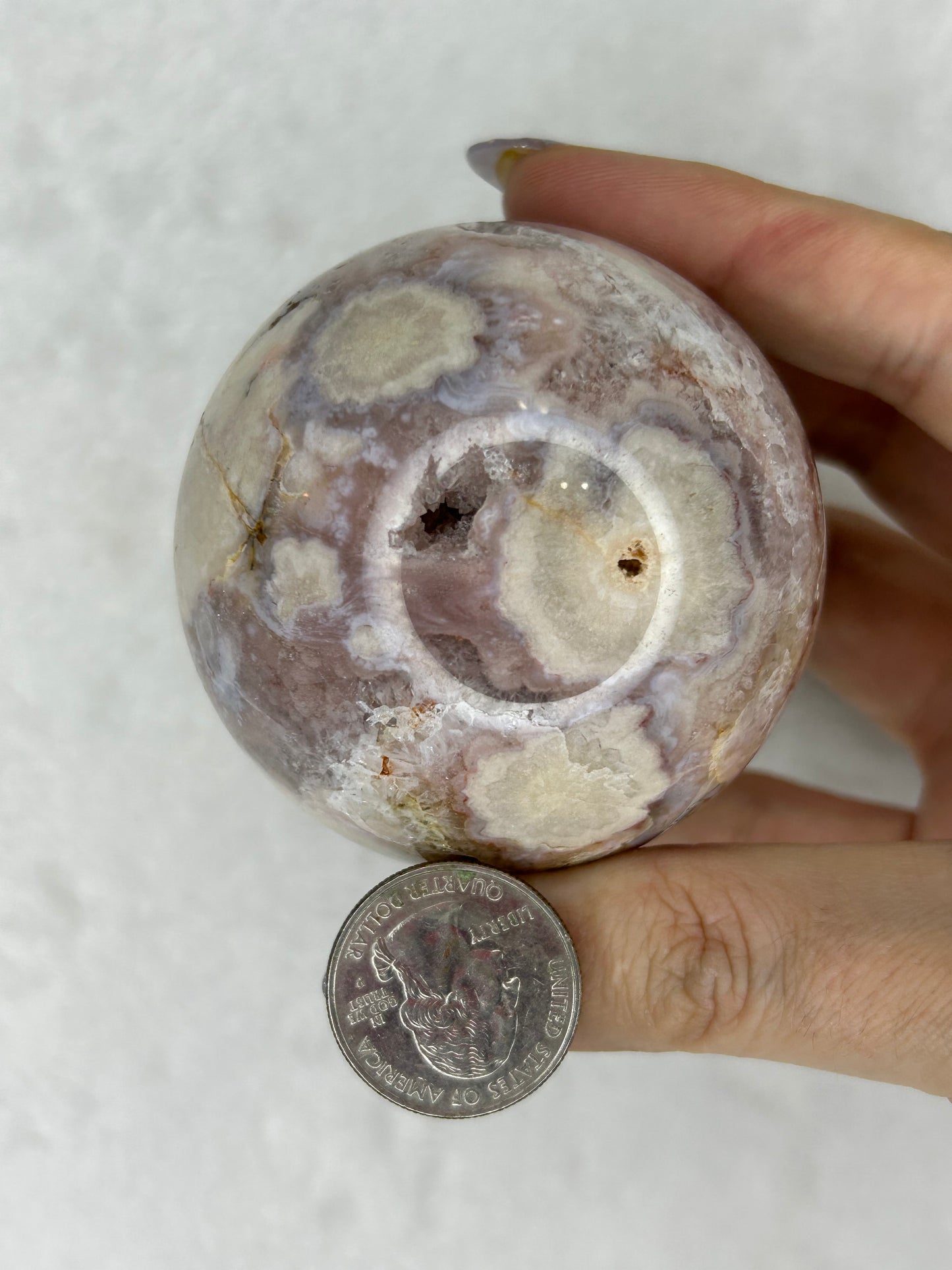 Druzy pink flower agate sphere