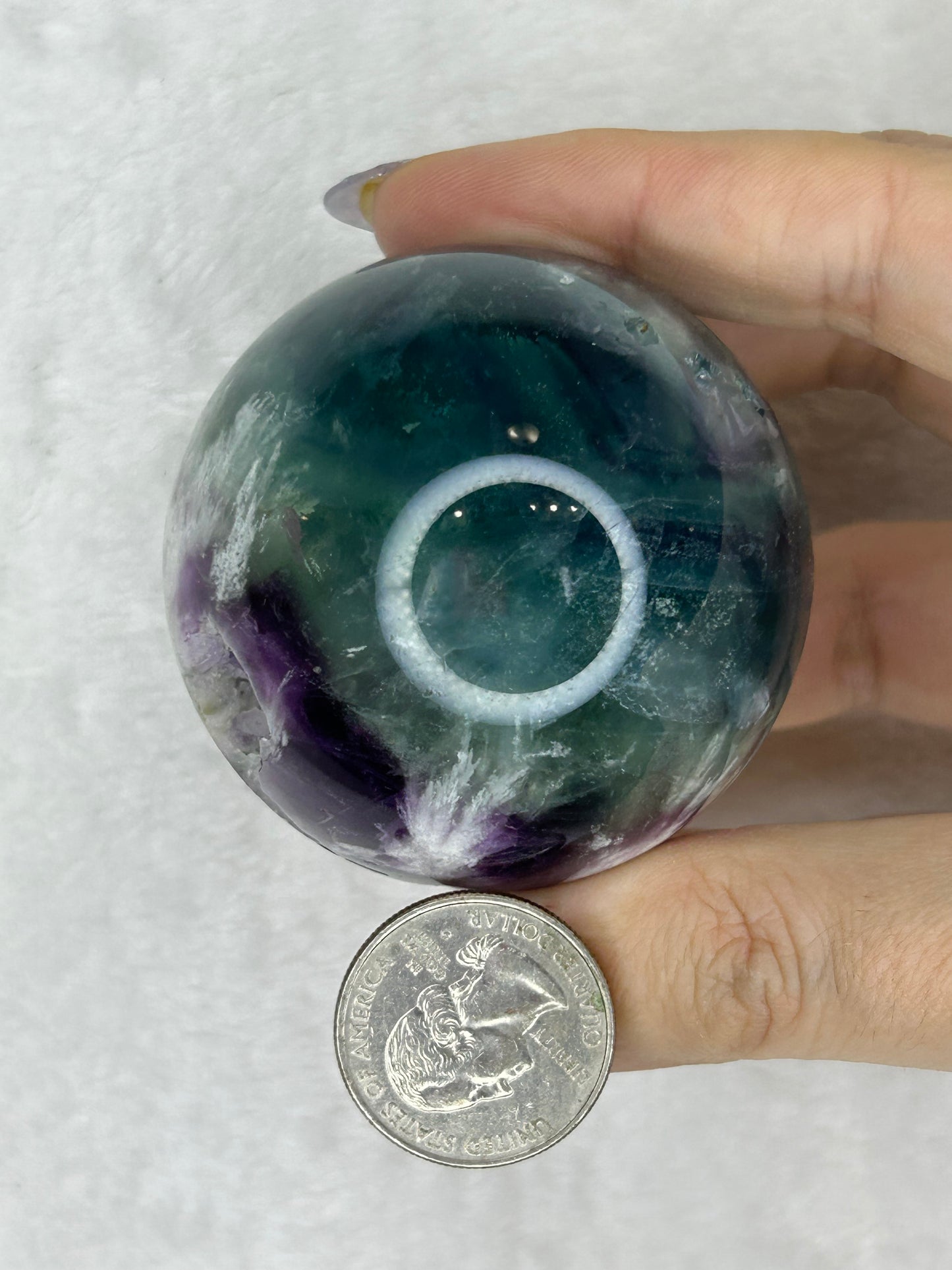 Druzy feather fluorite sphere B