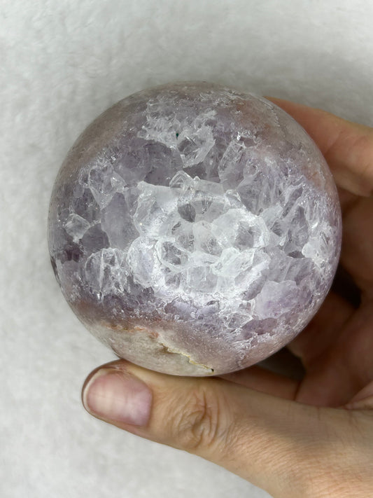 Pretty Pink Amethyst Sphere w/ jasper/mossy/hematite inclusions