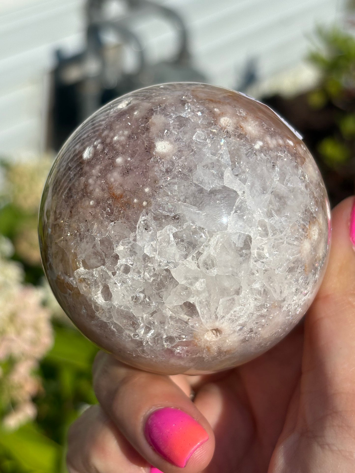 Moody pink amethyst & agate sphere