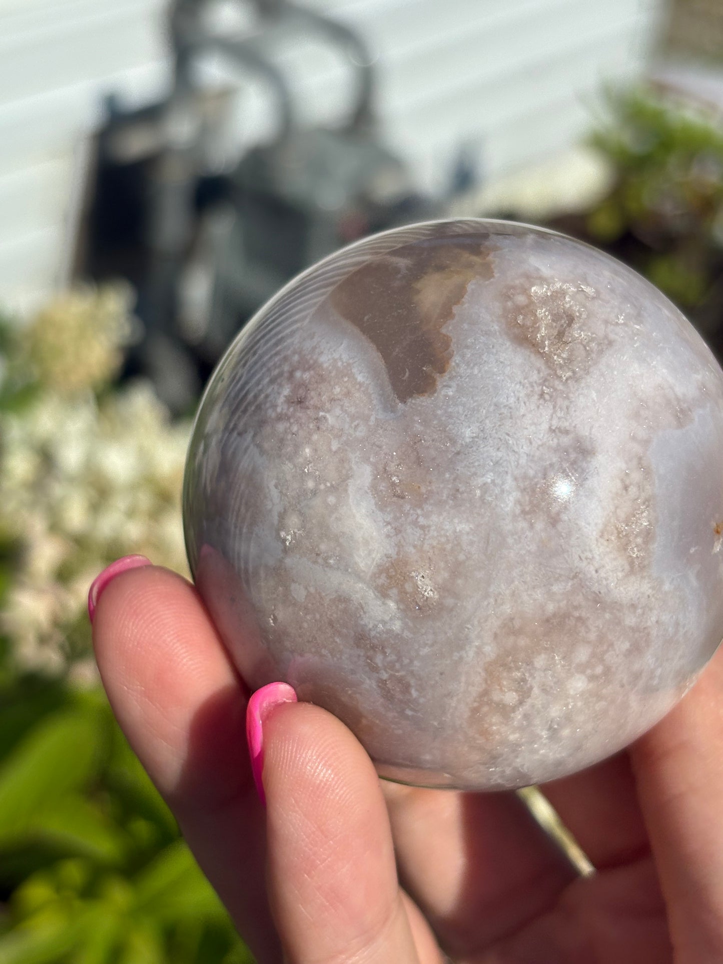 Moody pink amethyst agate sphere