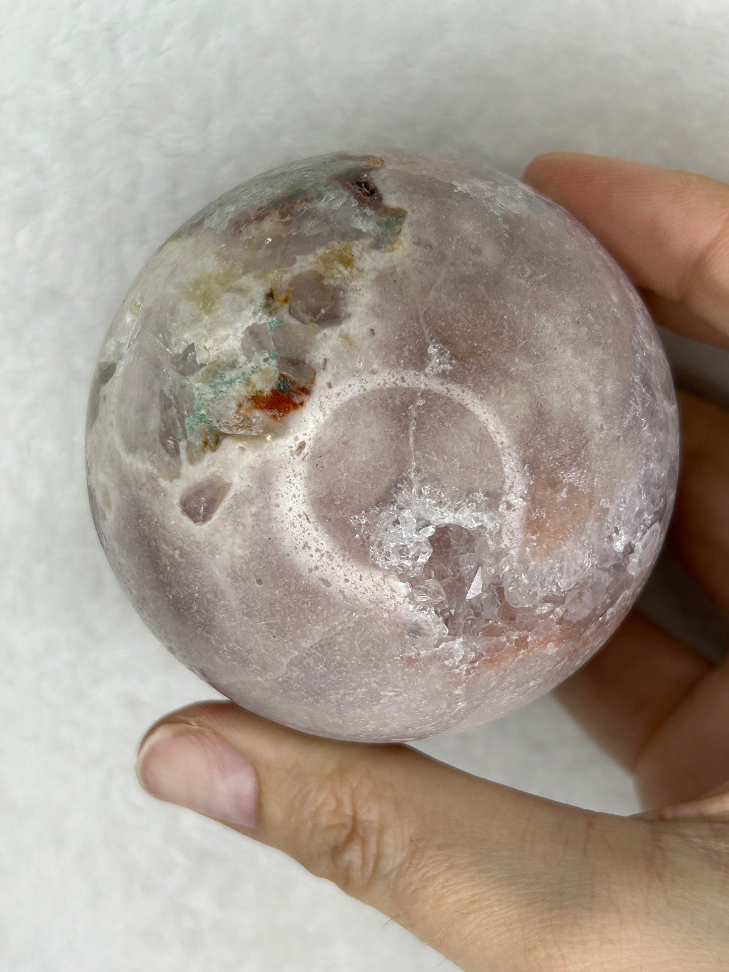 Pretty Pink Amethyst Sphere w/ jasper/mossy/hematite inclusions