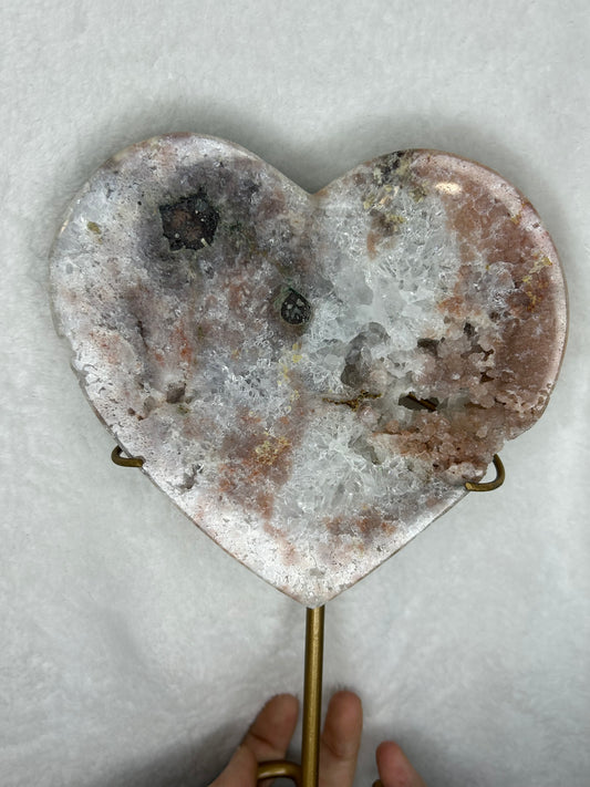 XL Pink Amethyst Heart on stand D