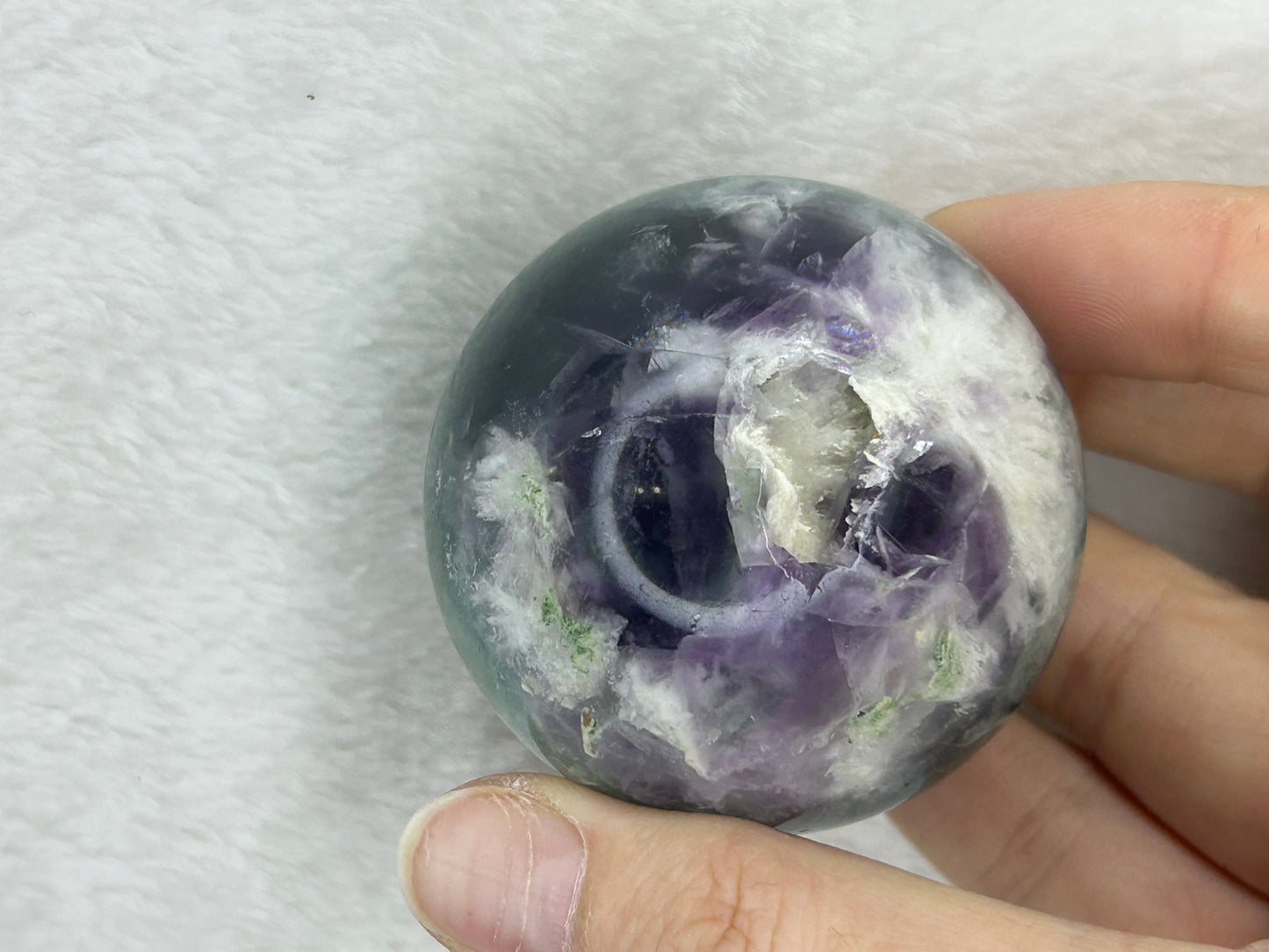 Druzy feather fluorite sphere A