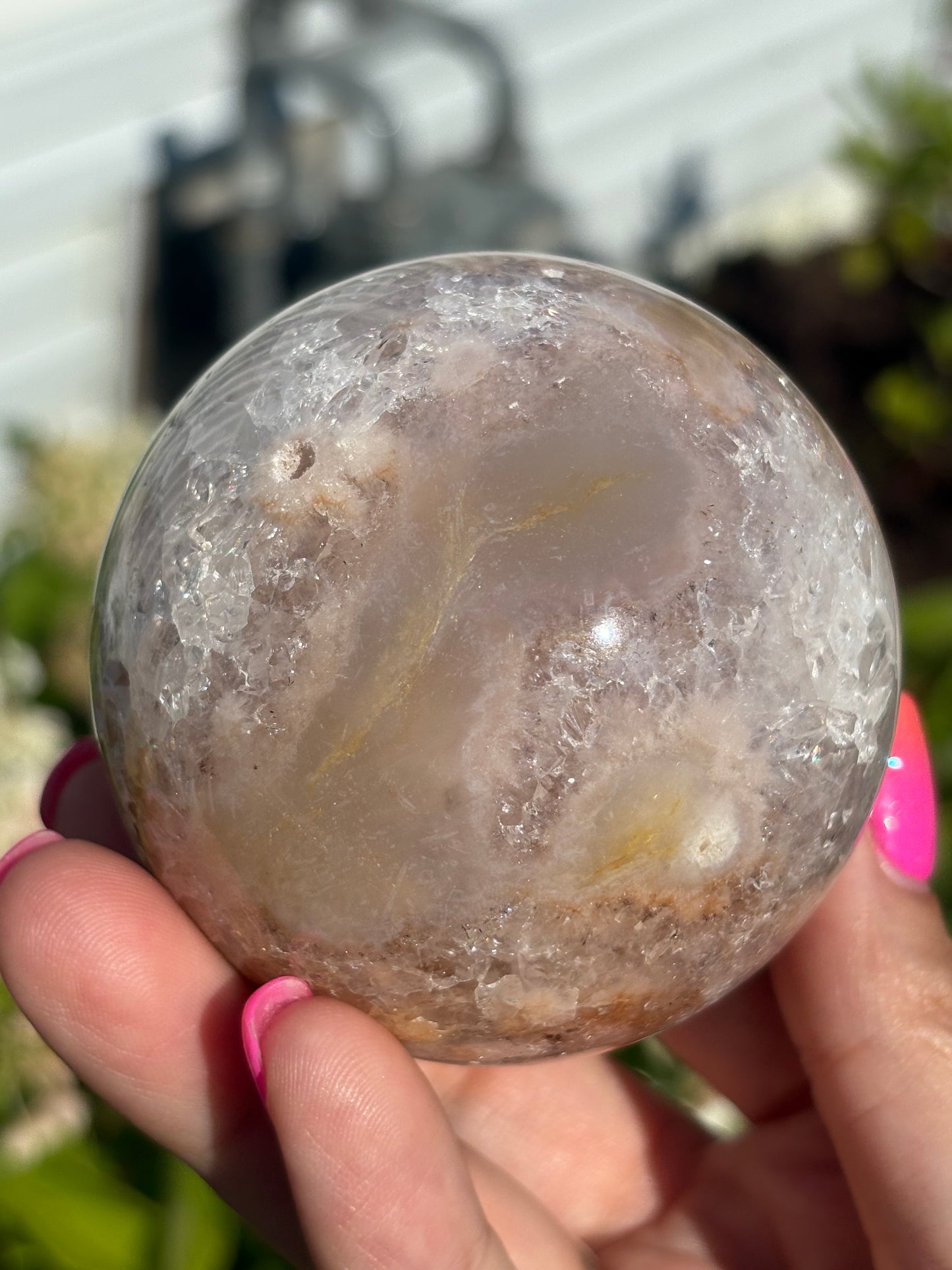 Moody pink amethyst & agate sphere