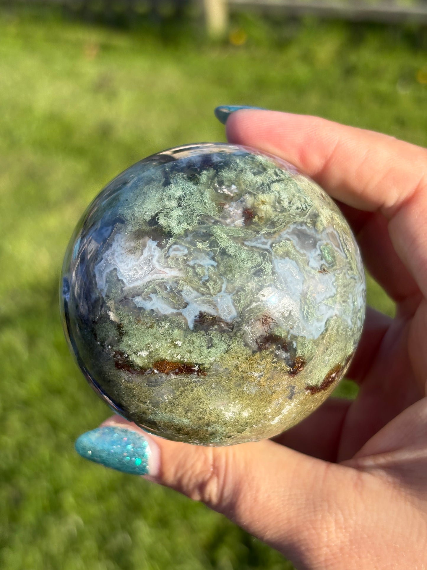 Cool moss agate sphere
