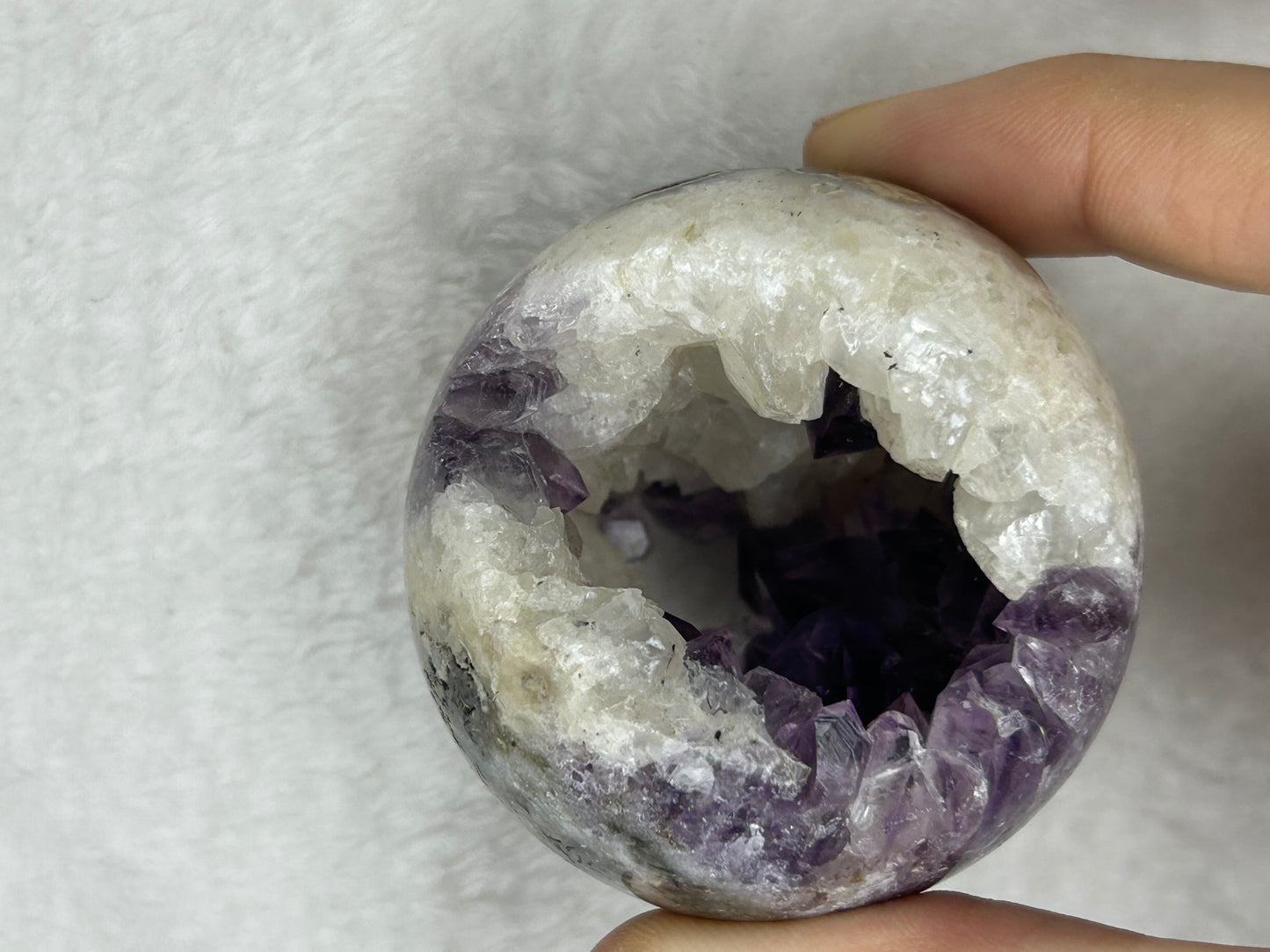Druzy Portal Amethyst, pink calcite & Druzy agate sphere C