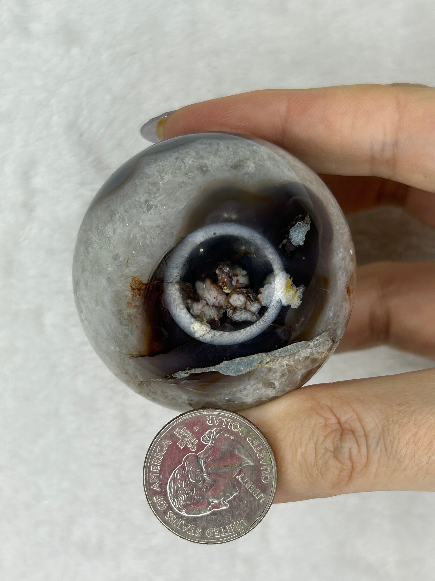 Black Flower Agate/Quartz Sphere H