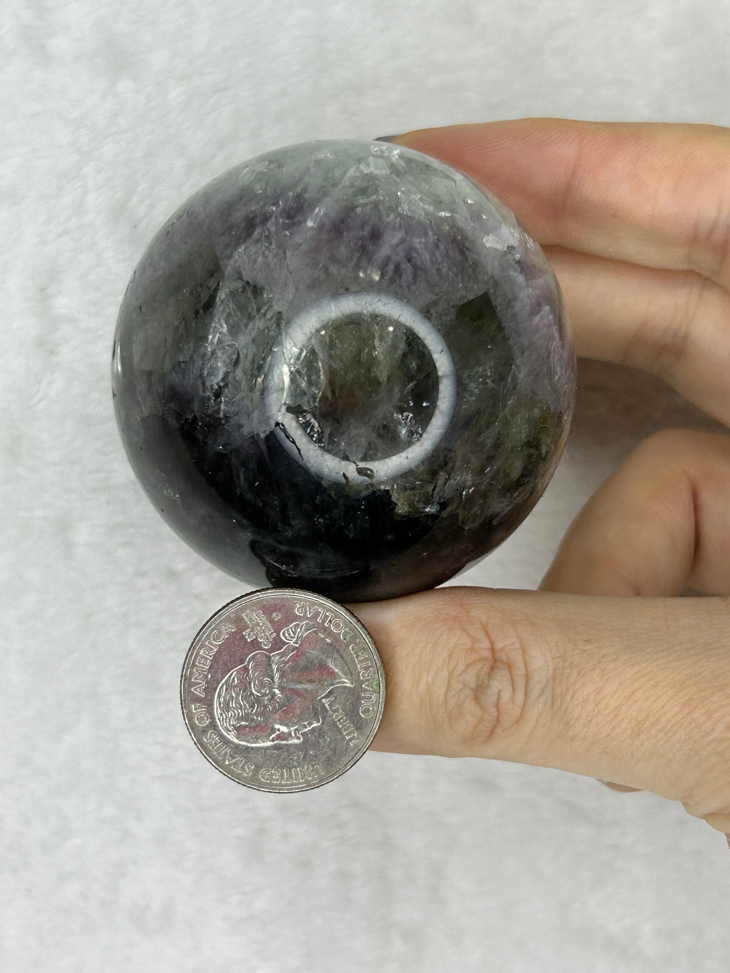 Black Flower Agate/Amethyst/Green Quartz sphere
