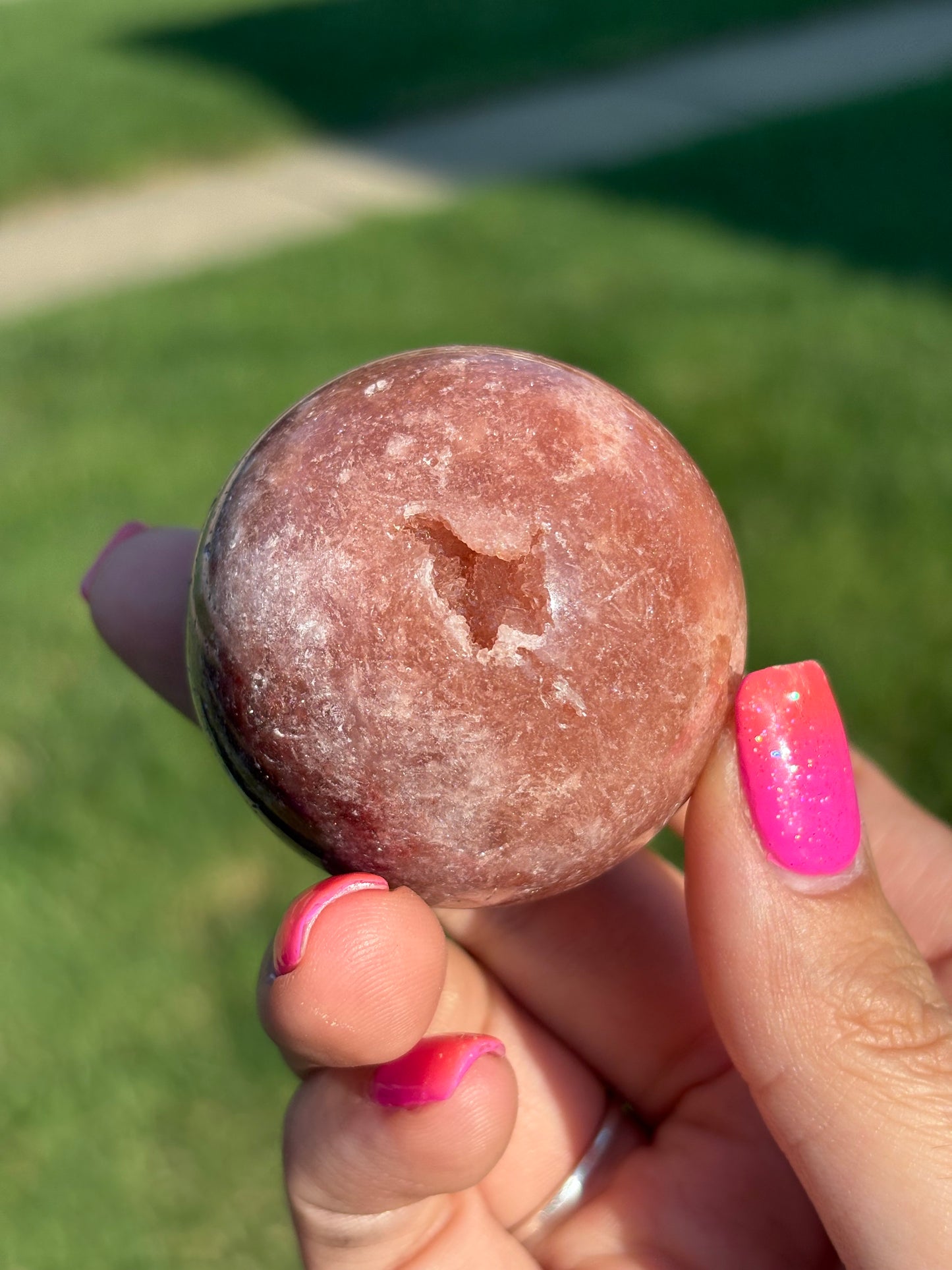 “Deep pink” pink amethyst sphere from Brazil