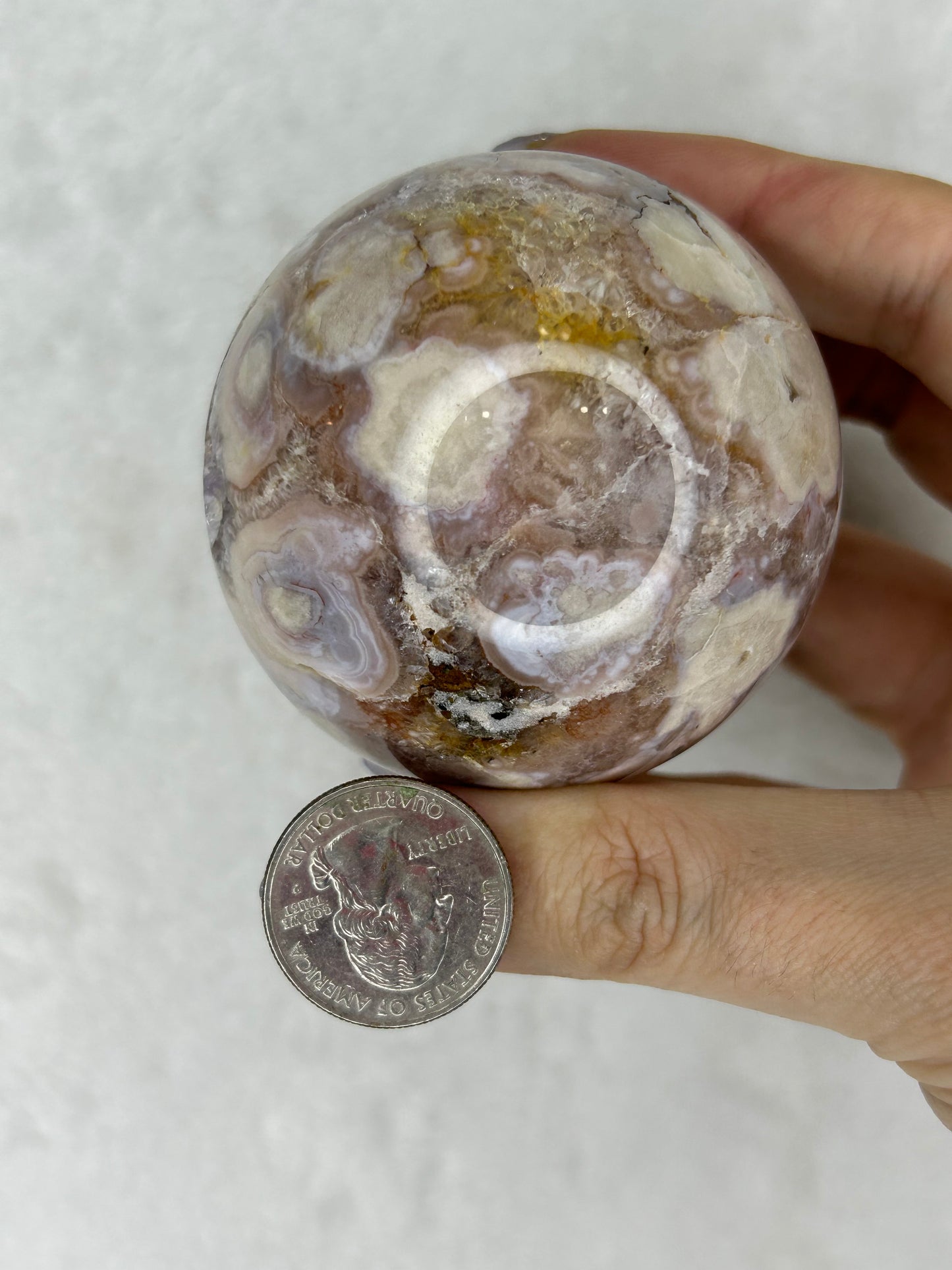 Druzy pink flower agate sphere