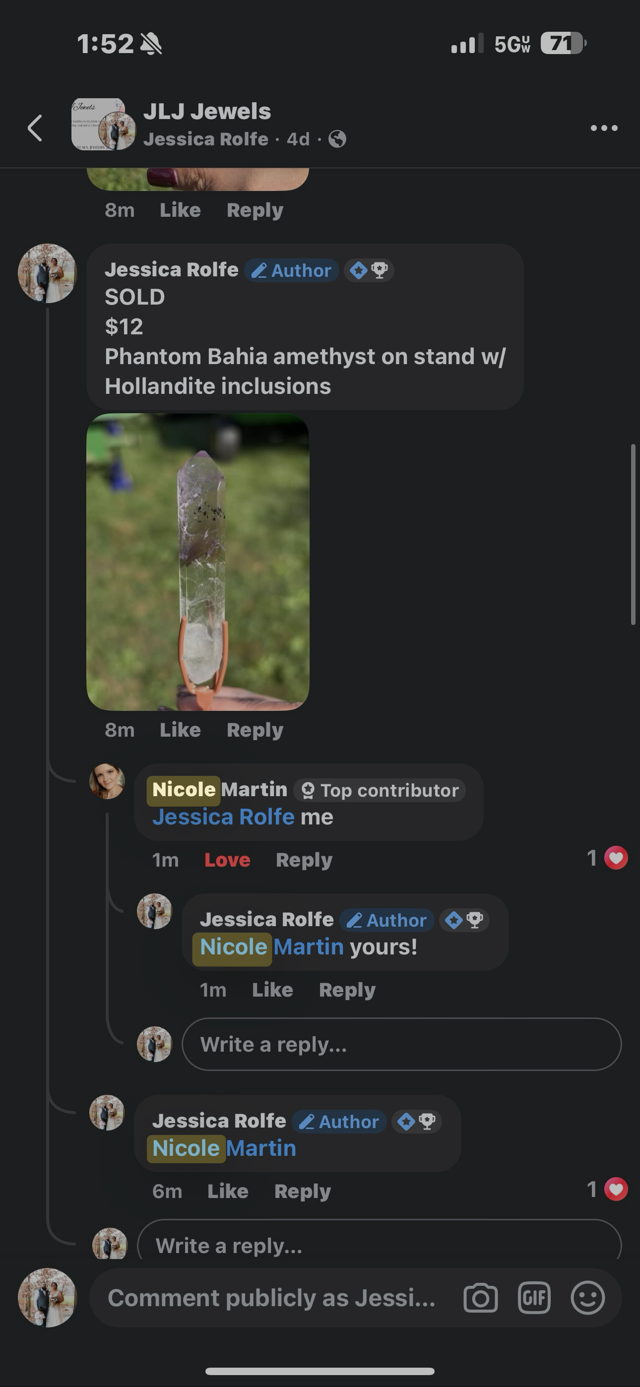 Nicole Martin amethyst w/ Hollandite