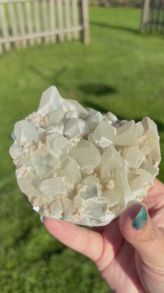 AAA Green & Gold Sugary coated Apophylite w/ Peach Stillbite Cluster